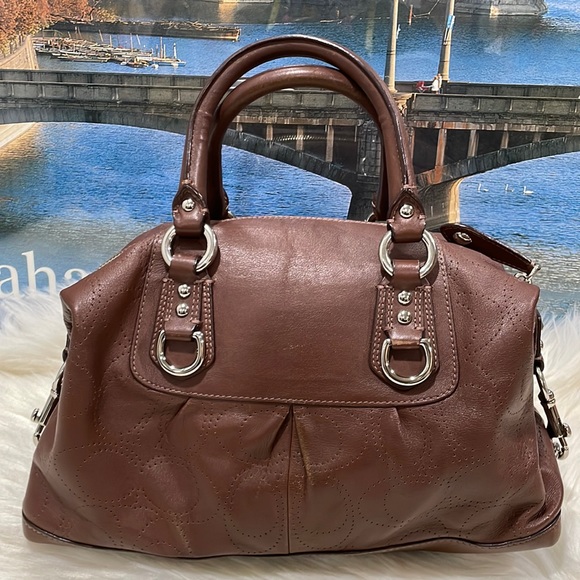 Coach Brown Perforated Leather Satchel - Picture 5 of 9